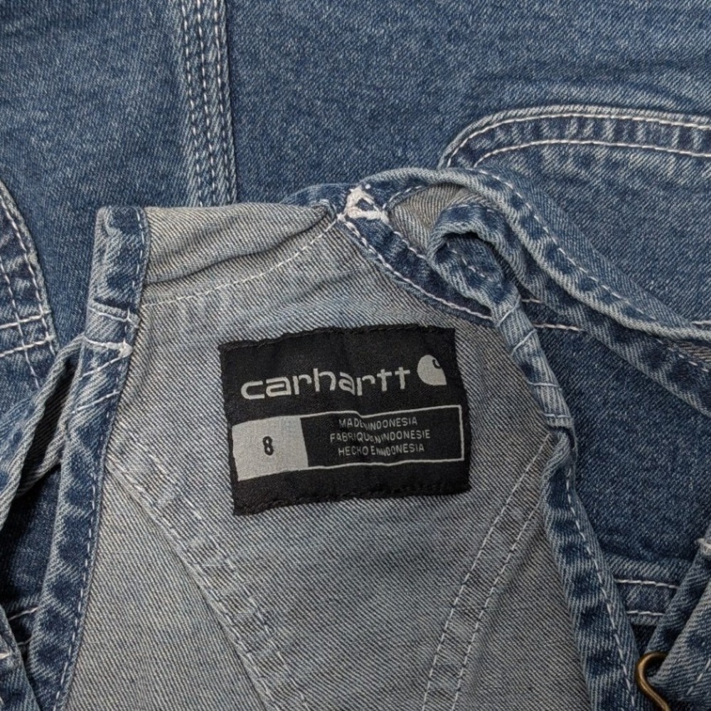 Carhartt Shortall Overalls Girls Size 8 Blue Denim Heart Buttons OX9744-G - Picture 7 of 8